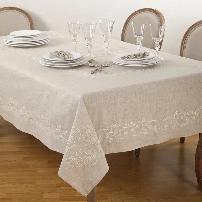 Bluejw Hight Quality Solid Tablecloths Rectangle Tablecloth Classical Cotton Linen Tablecloth with Embroidery - Image 2
